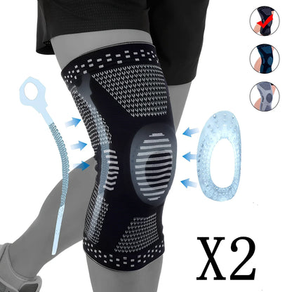 Grey basketball knee pad showing half-moon shape and silicone grip strips for court protection