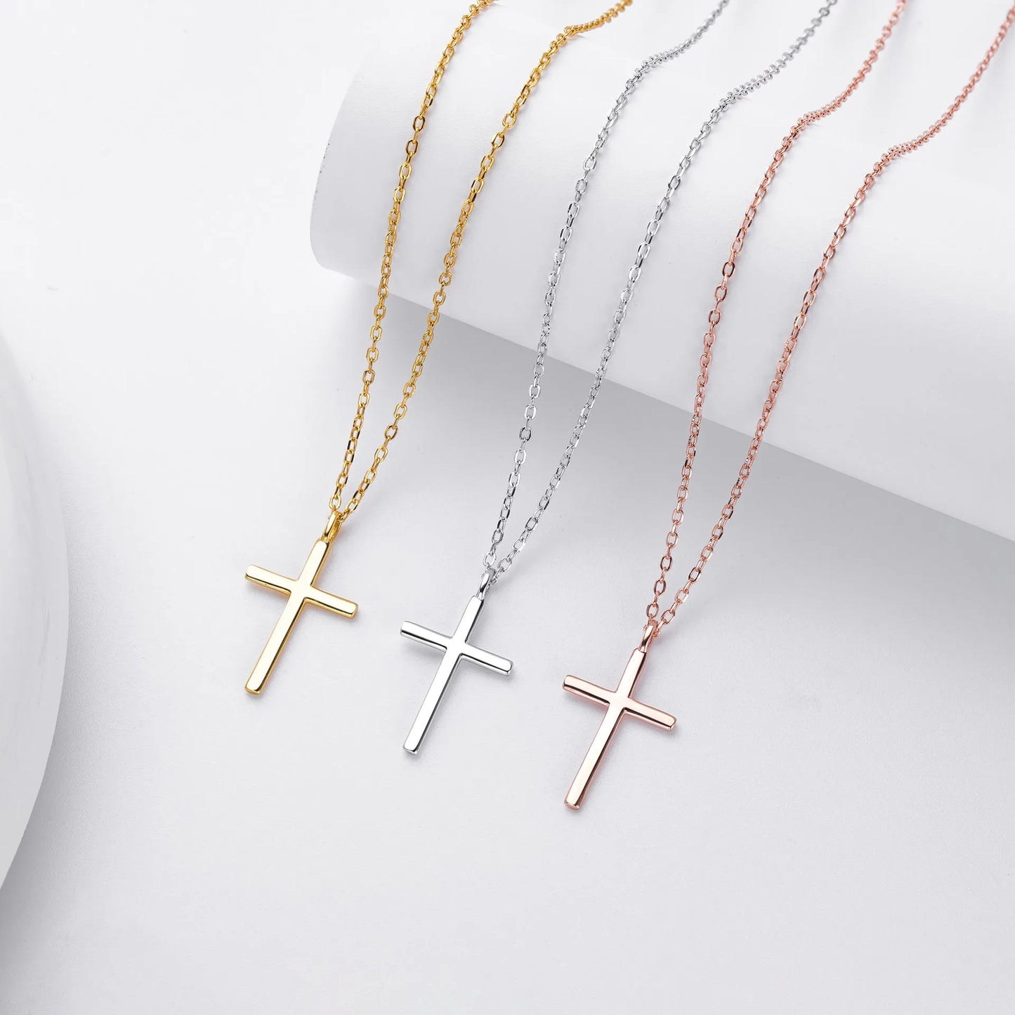 S925 sterling silver necklace with cross pendant on adjustable 41-50cm chain in gold plating
