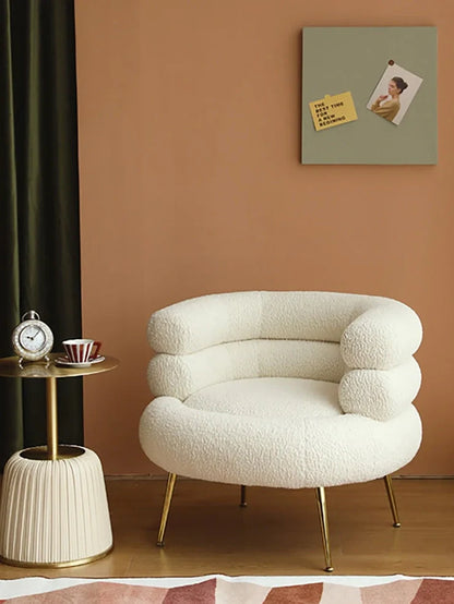 White Hot Dog sofa chair on balcony, 80cm wide cloth lounge with 20kg base and elastic foam filler