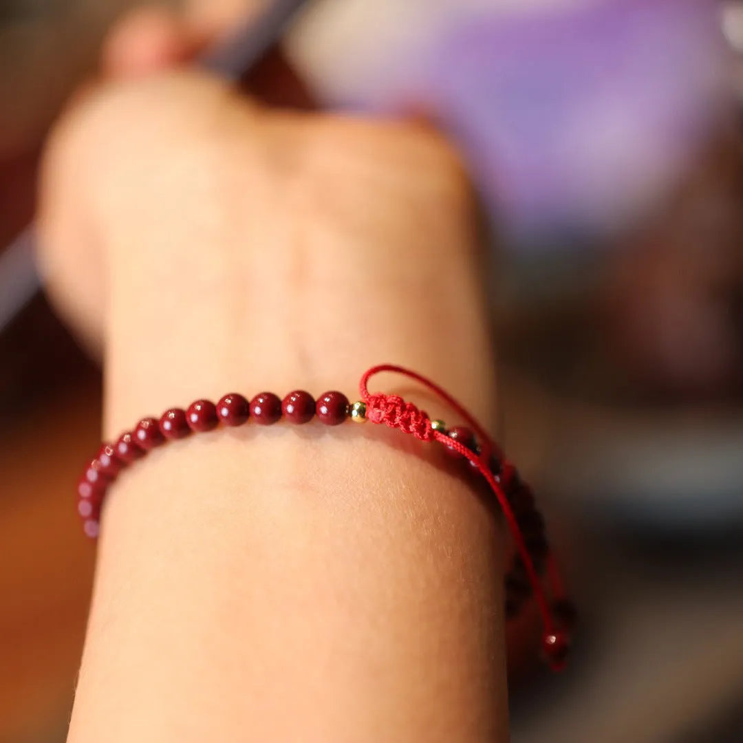 Natural raw ore cinnabar bracelet with purple gold sand design and geometric Chinese patterns