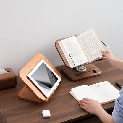 Black walnut solid wood reading rack with adjustable angle on rotating base