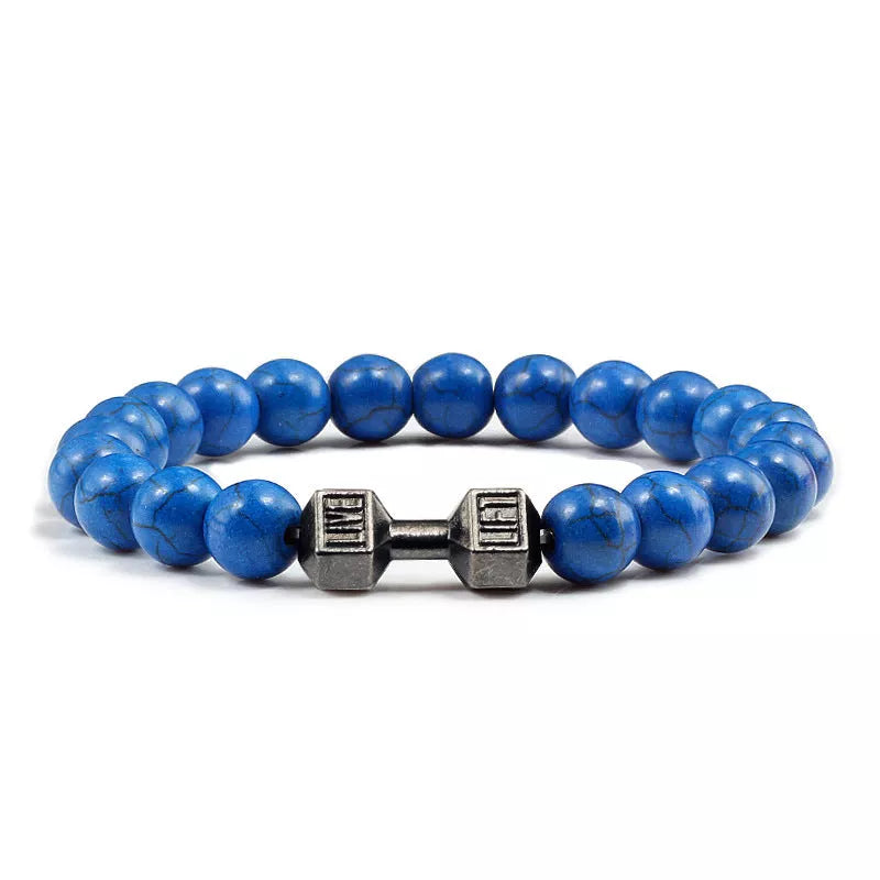 Turquoise Energy Gun Black Electroplated Alloy Barbell Bracelet with 8MM beads