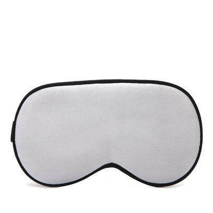Double-sided mulberry silk eye mask showing 22cm by 11cm dimensions in navy blue colour