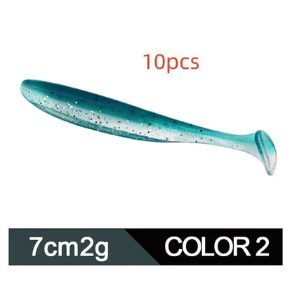 7cm soft worm fishing lure with two-tone T-tail in various colours for Mandarin fish and Topmouth Culter