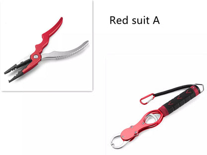 Aluminum alloy fishing gear in red, blue, and green colors