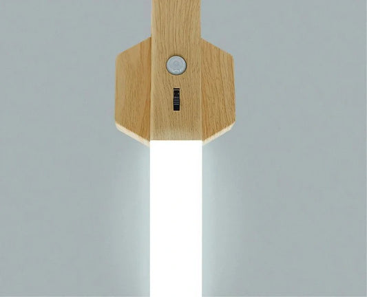 Geometric wooden night lamp measuring 20cm long with LED induction lighting and Nordic design