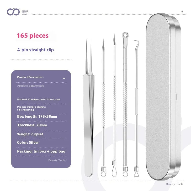 4-piece silver metal acne needle set for blackhead extraction with ultra fine pointed tips