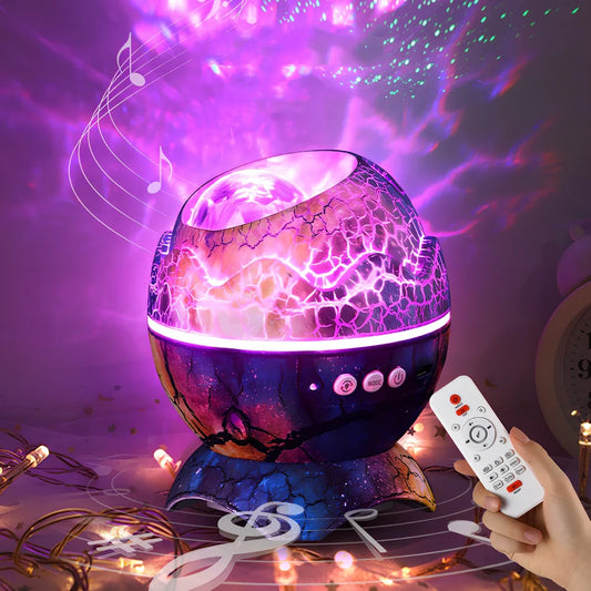 LED dinosaur egg projection lamp showing galaxy patterns with 12×14mm dimensions and multiple colour options