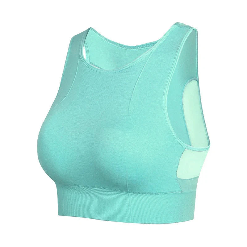 Seamless wireless sports bra with breathable mesh back for superior comfort and performance during workouts