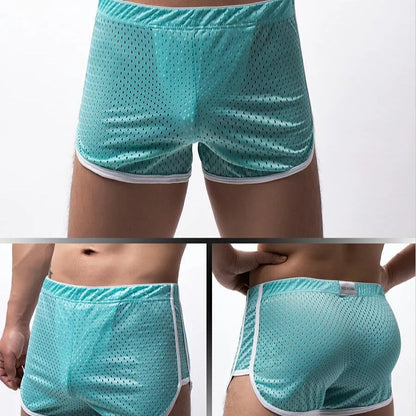 Men's breathable cotton boxers with nylon knitting in black, grey, dark blue, light blue, and white colours, mid-waist fit