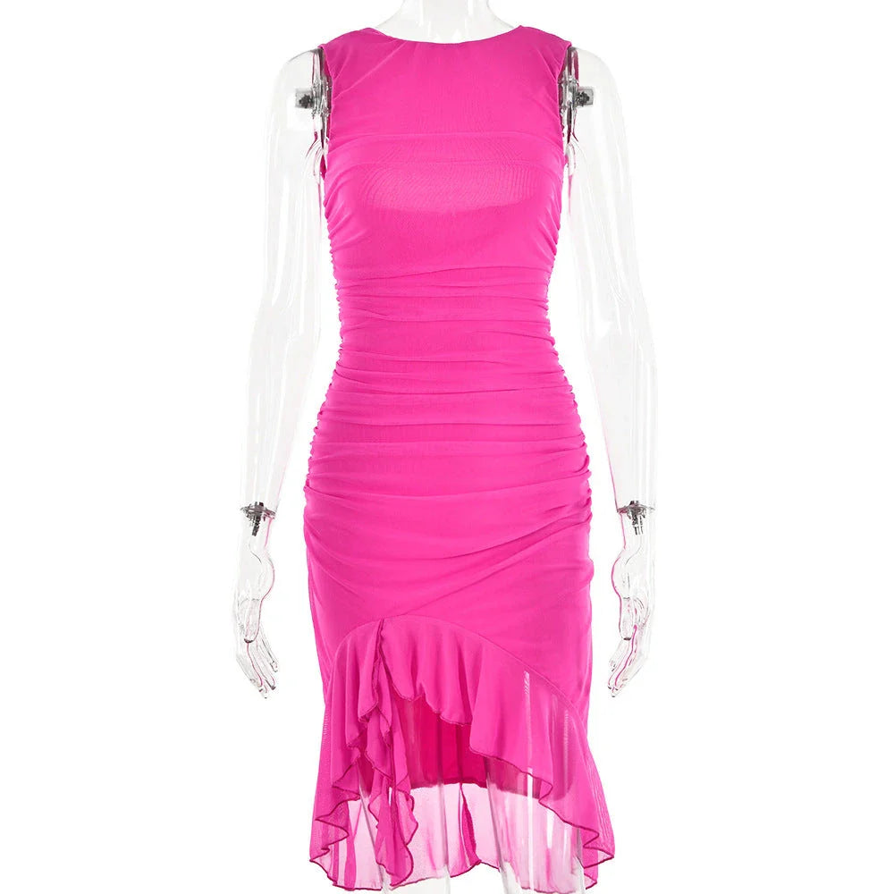 Slim, sleeveless mini dress in various colors, perfect for summer parties and clubs