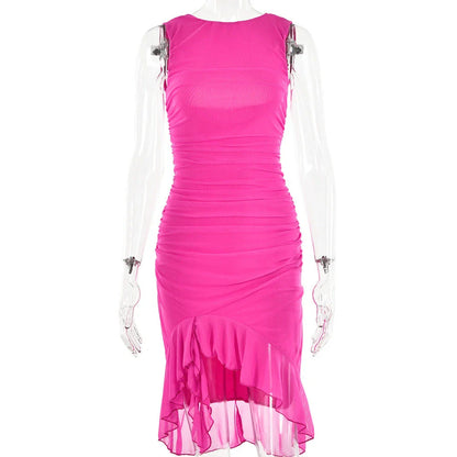 Slim, sleeveless mini dress in various colors, perfect for summer parties and clubs