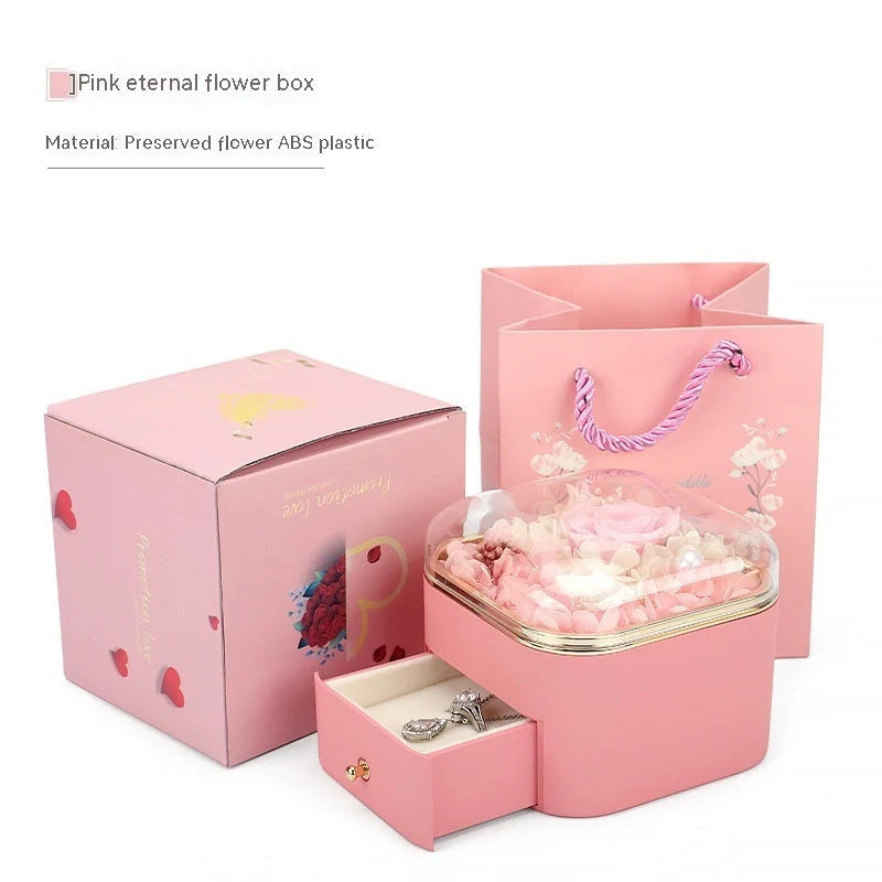 Valentine's Day Rose Flower Drawer Jewelry Box in various colors