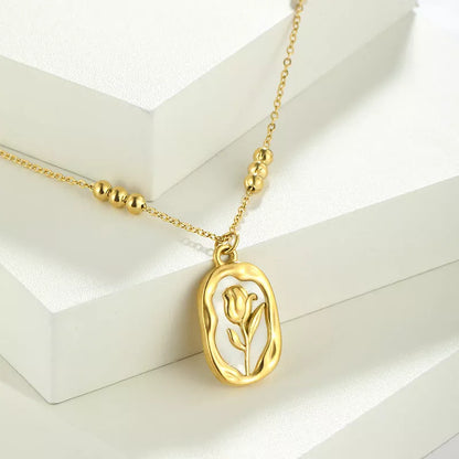 Rose white shell pendant necklace with 18K stainless steel chain