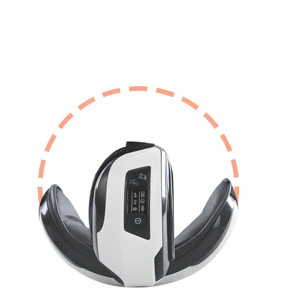 Black and white eye massager with USB cable, showing contoured design for eye socket placement