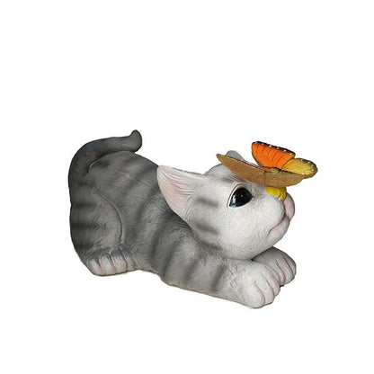 Resin cat solar sculpture ornaments for garden decoration