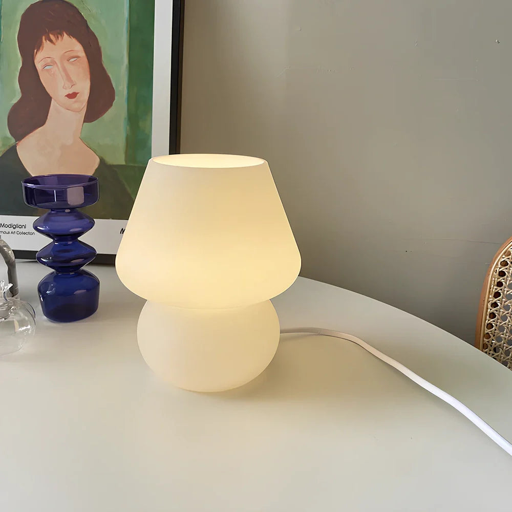 19cm tall glass table lamp with push-button switch and USB port in selected colour option