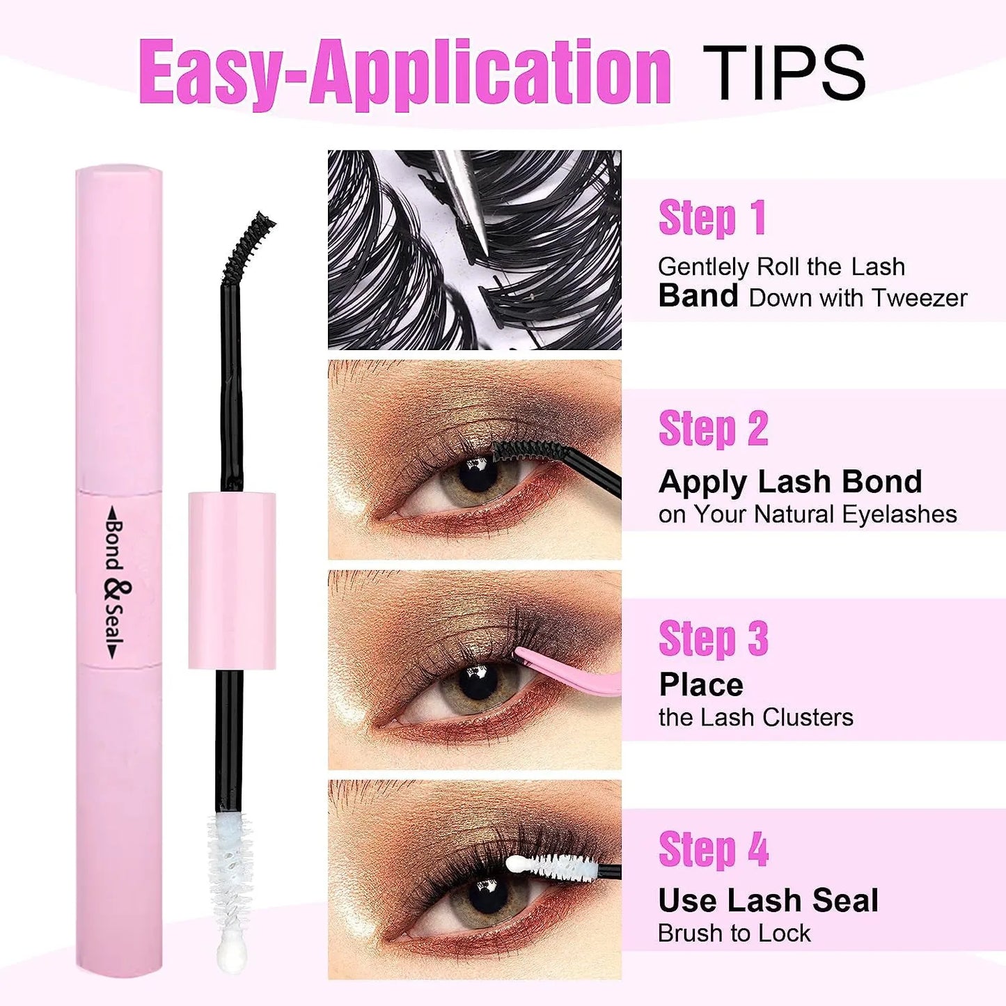 DIY cluster false eyelashes mixed package showing boxes of 30D and 40D lashes with tweezers