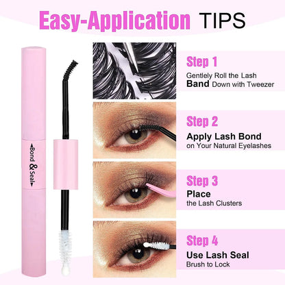 DIY cluster false eyelashes mixed package showing boxes of 30D and 40D lashes with tweezers