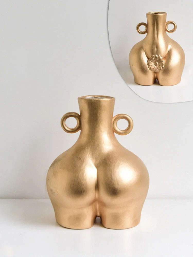 Nordic Human Body Ceramics Vases in white and golden, handmade for unique home decor