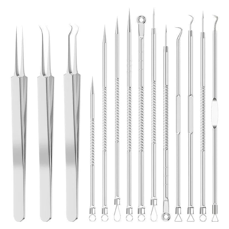 4-piece silver metal acne needle set for blackhead extraction with ultra fine pointed tips