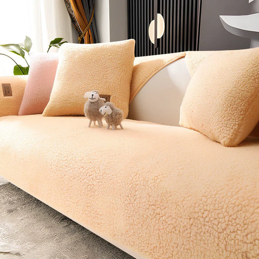 Winter lambswool sofa cushion with plush fabric in multiple solid colours and 90x210cm dimensions