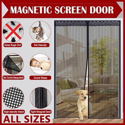 Magnetic insect mesh curtains for doors and kitchen entrances, featuring a durable polyester fiber construction, strong Velcro attachment, and an ingenious magnetic design for easy access.