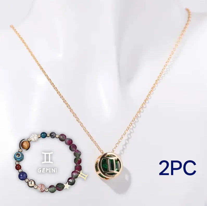 Natural stone beaded necklace and bracelet set laid out flat, showing the coordinated design and textured beads.