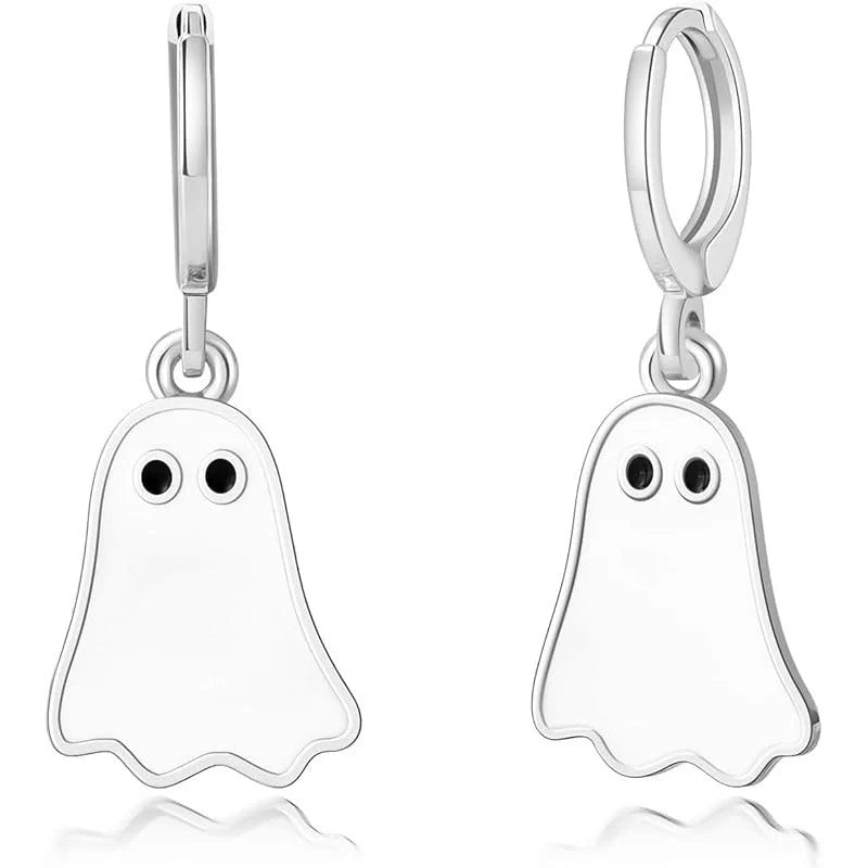Spooky and Stylish Halloween Ghost Earrings for Women in Gold, Unique Hoop Earring Design for Festive Occasions