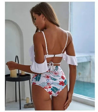 Women's high waist off-shoulder ruffled bikini in vibrant colors