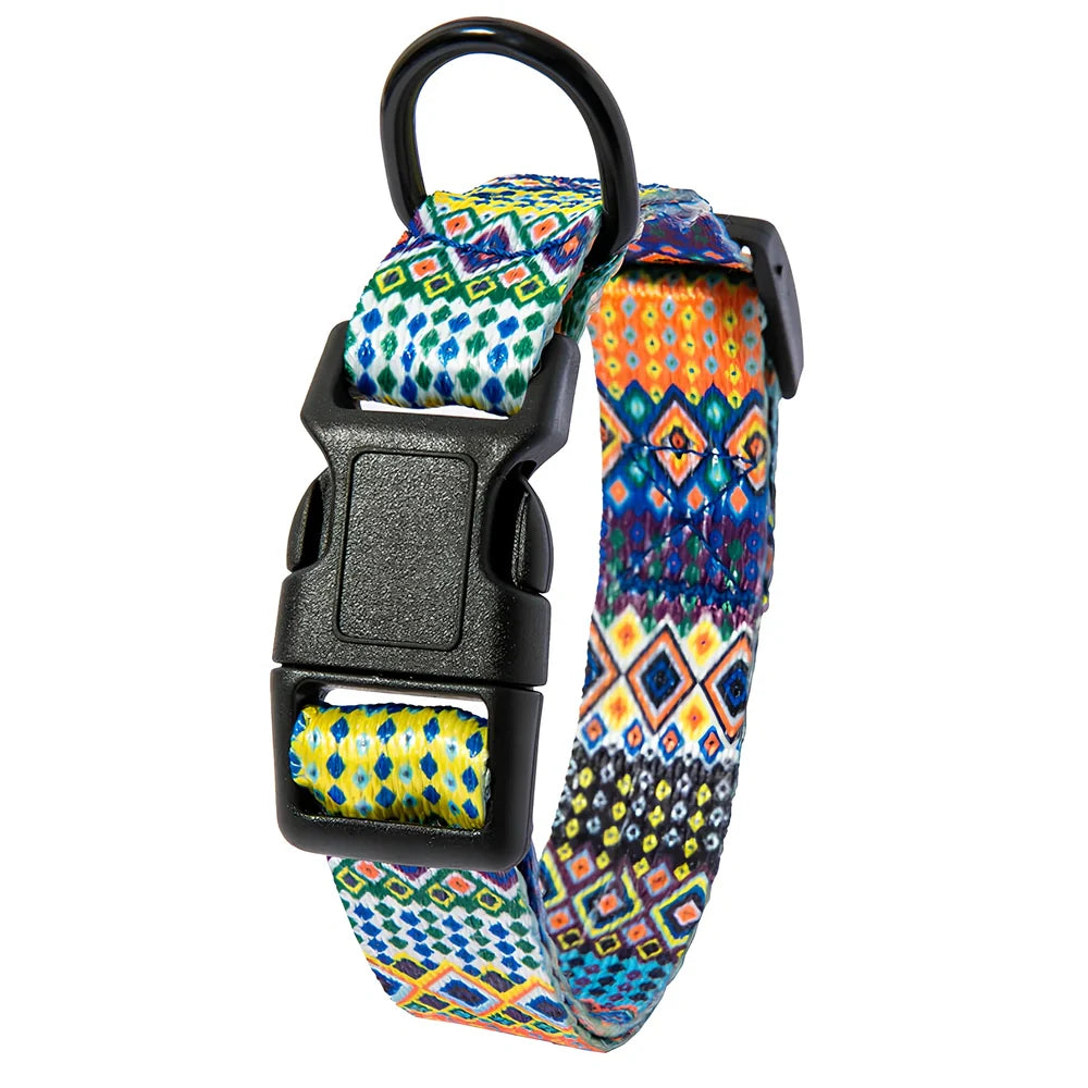 Adjustable dog collar and leash set with Bohemian pattern for dogs 3-27kg