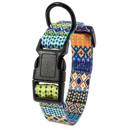 Adjustable dog collar and leash set with Bohemian pattern for dogs 3-27kg