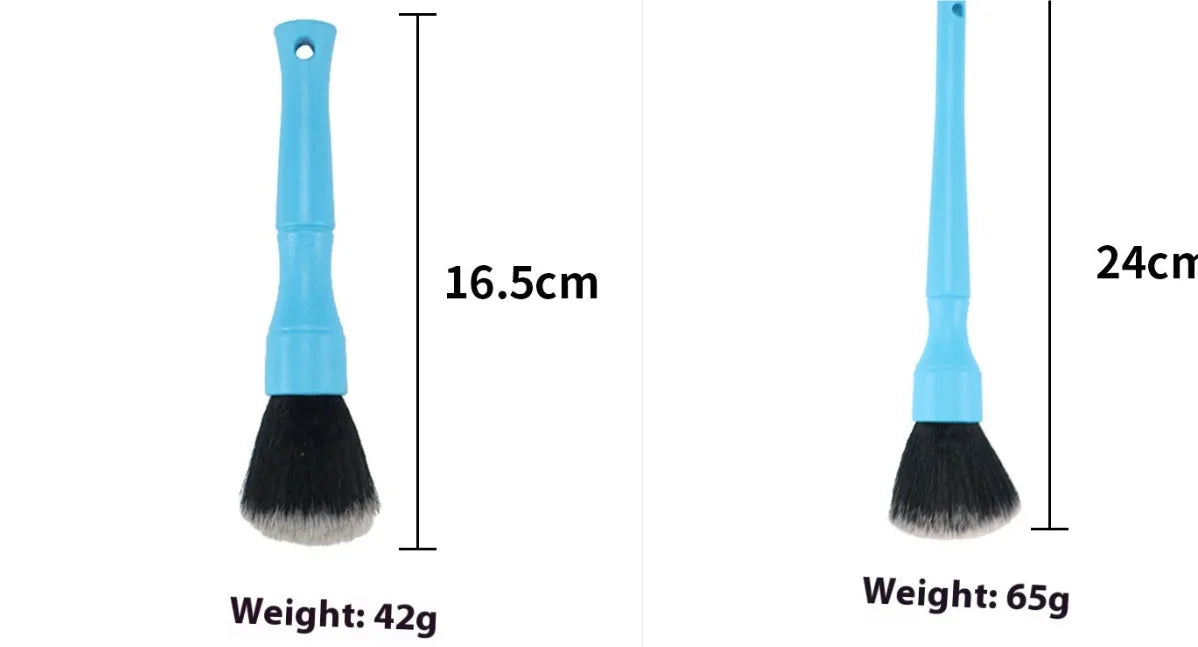 Soft nylon car detail brush with black blue or red handle for interior car cleaning and dashboard vent dust removal