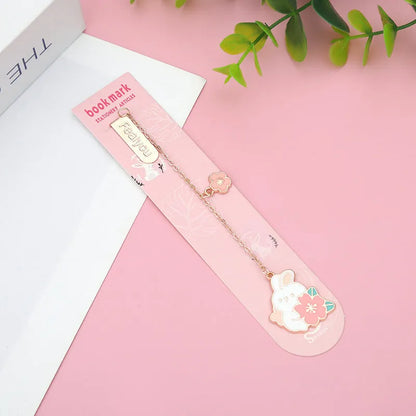 Metal bookmark pendant with cherry blossom cartoon cat design for journal decoration