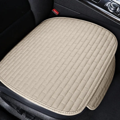 Linen car seat cushion three-piece protective pad with ventilation and sponge filler in black, black and red, grey, brown, or beige
