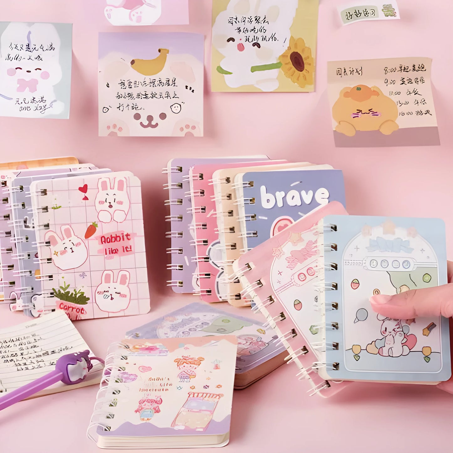 Coil-bound pocket notebook with cloth cover measuring 105x80mm with themed design