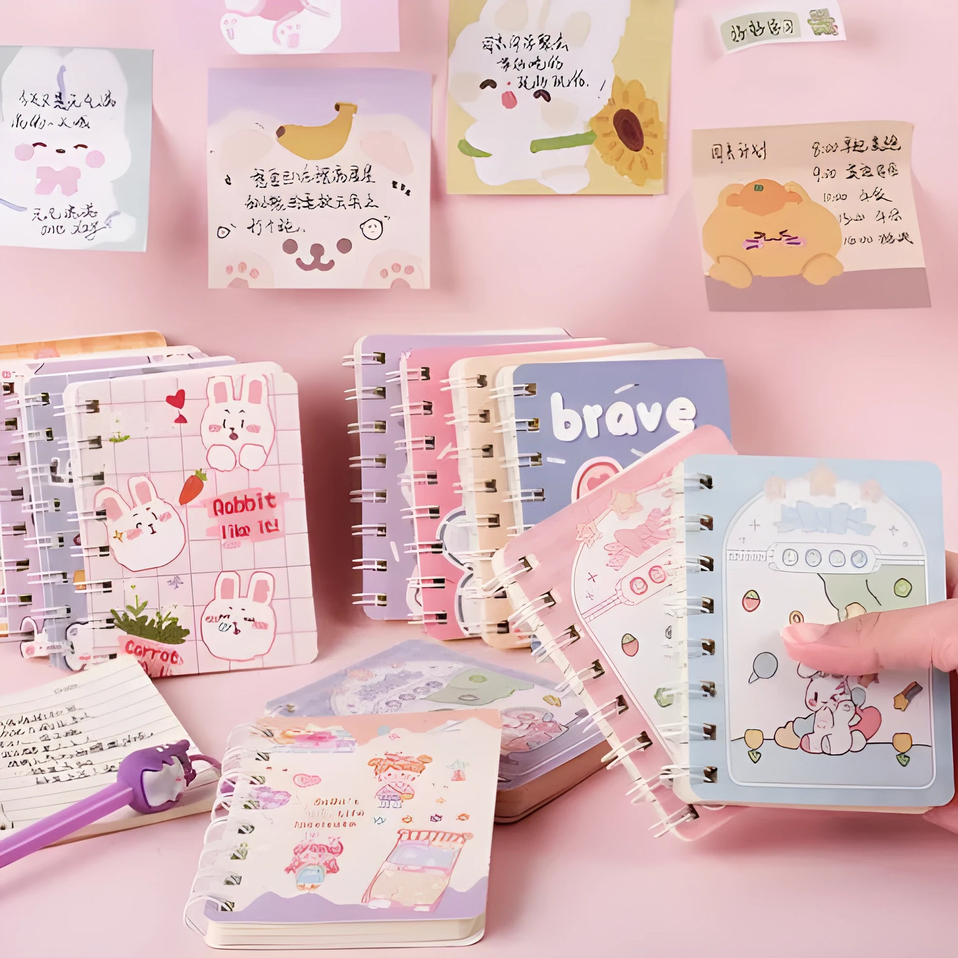 Coil-bound pocket notebook with cloth cover measuring 105x80mm with themed design