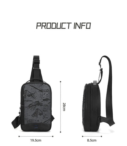 Casual black TPU camouflage chest bag with single shoulder strap and soft handle in square vertical model