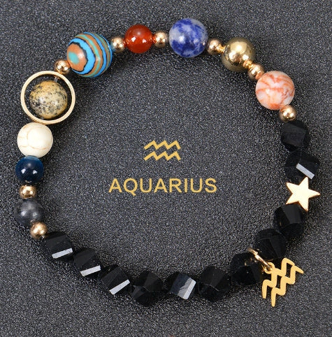 Stylish frosted stone beaded zodiac constellation bracelet for unisex wear