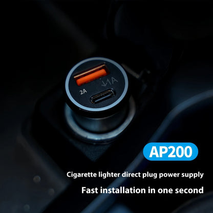 Black car charger locator GPS device with plug for 12V socket, made of ABS plastic