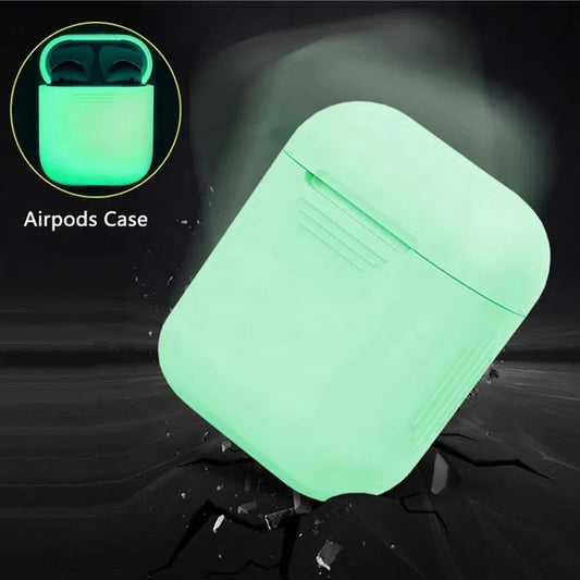 Luminous silicone flip-type storage case for AirPods, glowing in dark with protective cover
