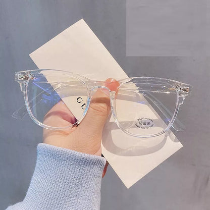 Retro Rivet Anti-blue Light Glasses in bright black, transparent green, gray, pink, and clear frames