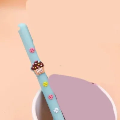 Set of five scented soft gelatin chocolate bar themed gel pens with 0.5mm needle tips.