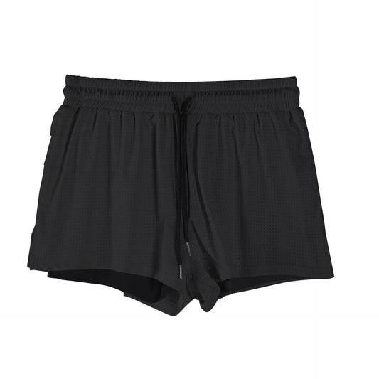 Men's black and white quick-drying nylon shorts with mid-waist fit for summer sports and leisure