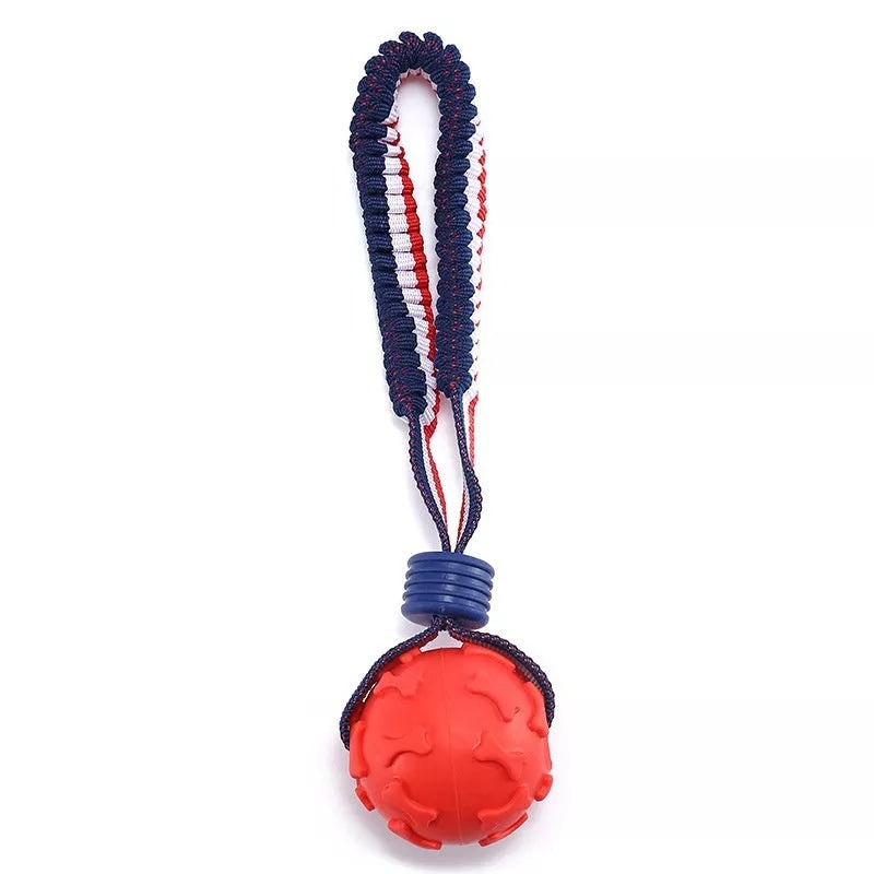 Interactive dog toy ball with rope for teeth cleaning and training