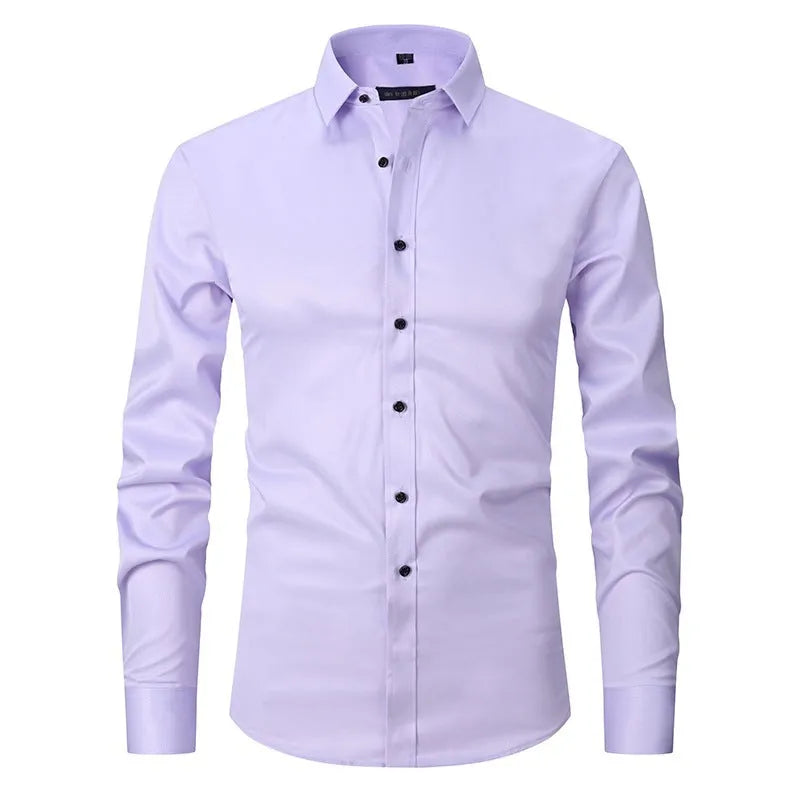Men's stretch long sleeve work shirt in polyester, available in multiple colours and sizes S to 3XL for weights 70-130kg.