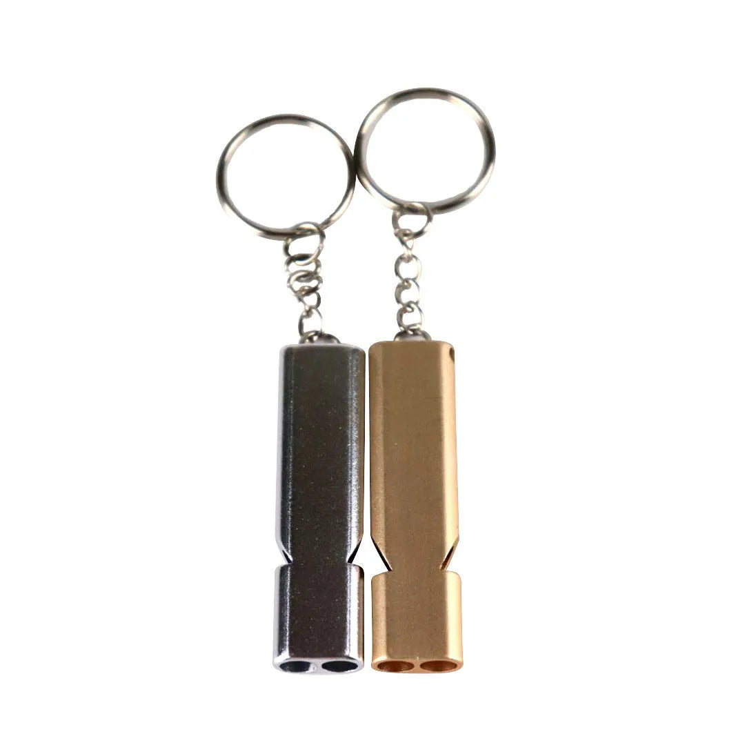 Double hole high-frequency aluminium alloy outdoor whistle in silver or gold for survival and camping