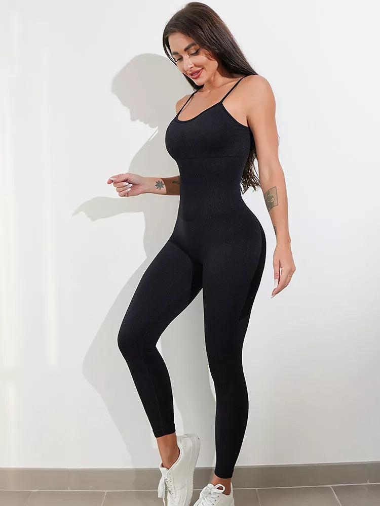 Women's nylon-spandex unitard jumpsuit with adjustable straps and tummy control