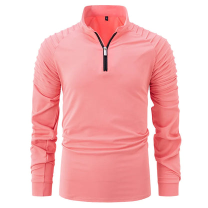 Men's long sleeve zip neck polo shirt in cotton blend, slim fit, available in eight colours and sizes S to XXXL.