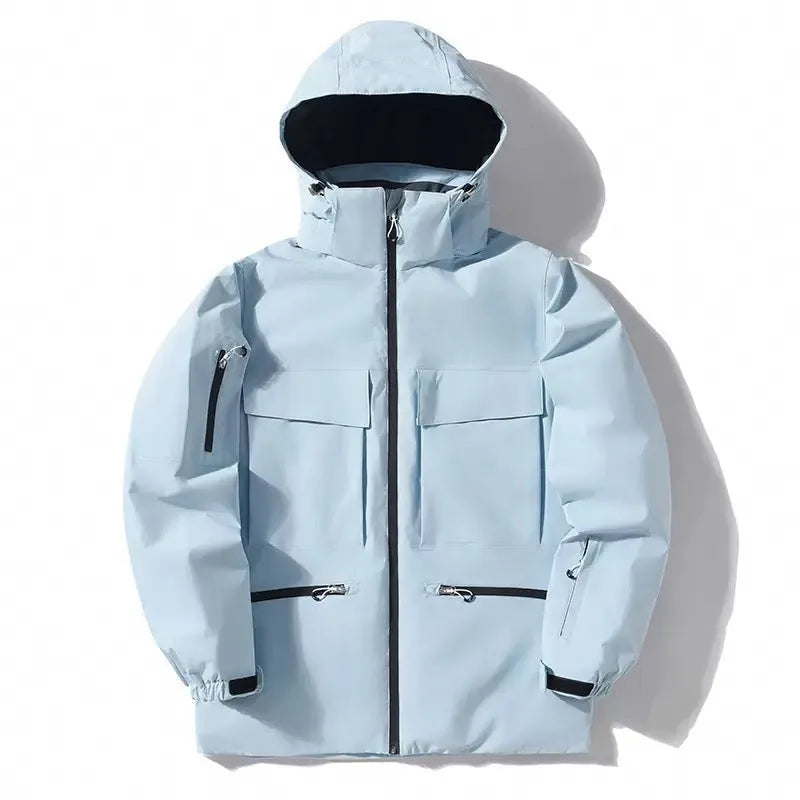 Men's hooded thermal ski jacket in rose red, light blue, fluorescent green, black or pure white, sizes S to XXL